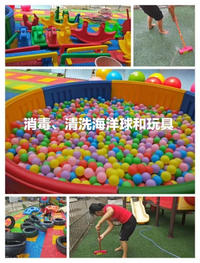 開學前，幼師們給幼兒園大掃除，準備迎接孩子們入園